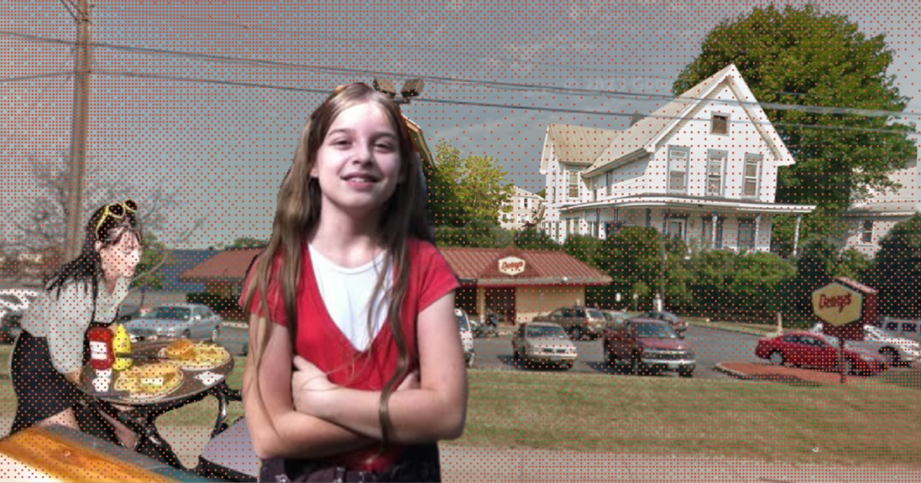 A collage of BrierMae positioned in from of the Dennys in Syracuse in 2011